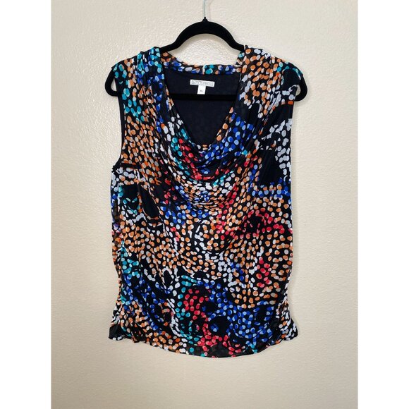 Dana Buchman Multicolor Polka Dot Sleeveless Cowl Neck Top Womens XL Tank - Picture 2 of 7